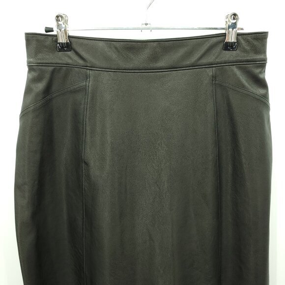 SPANX Leather Like Faux Leather Pull On Midi Skirt M Black #20321R - Picture 7 of 14